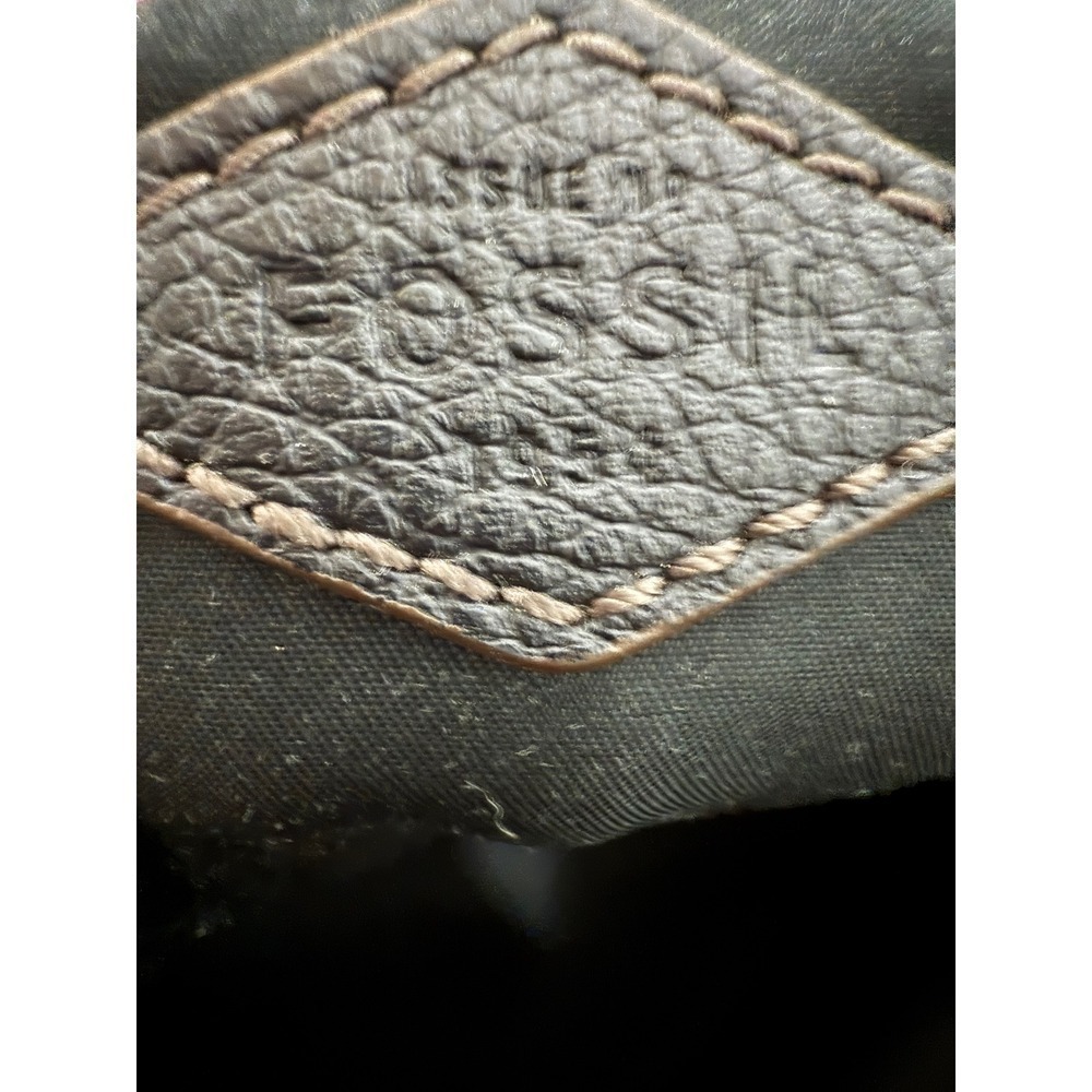 Fossil Black Pebbled Leather Crossbody Shoulder Bag Purse Black Gold Zip - Picture 5 of 6